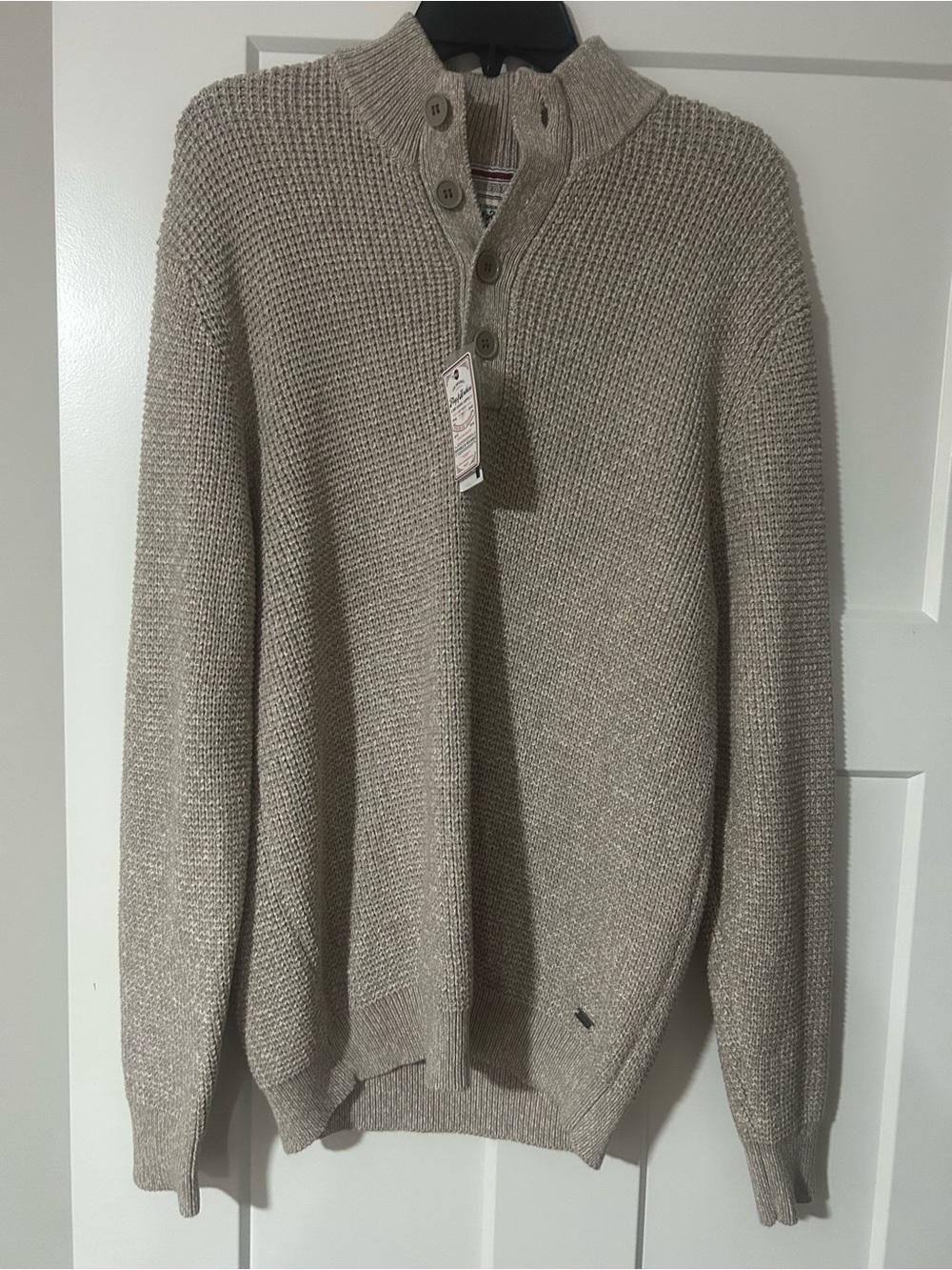 Men's V-Neck Button-Front Knit Sweater in Taupe
